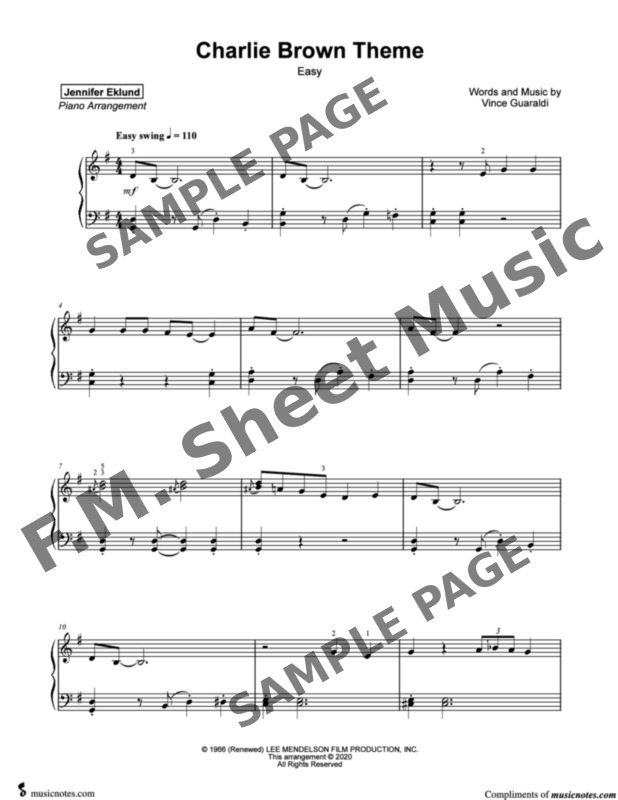 Charlie Brown Theme Easy Piano By Vince Guaraldi Fm Sheet Music Pop Arrangements By 2238